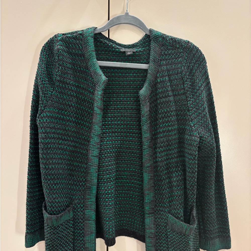 Ann Taylor Dark Green Open-Front Textured Cardigan